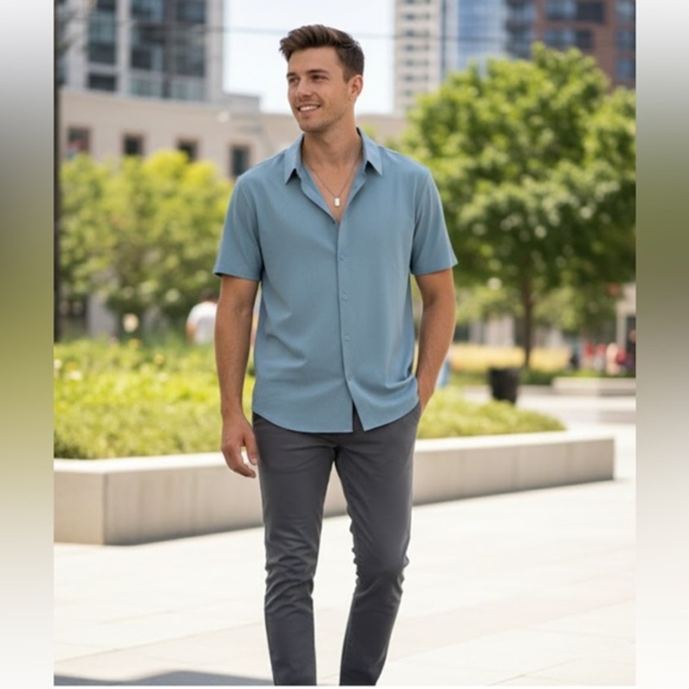 MARC ASHER.  Men's Blue Short Sleeve Shirt. SIZE XL